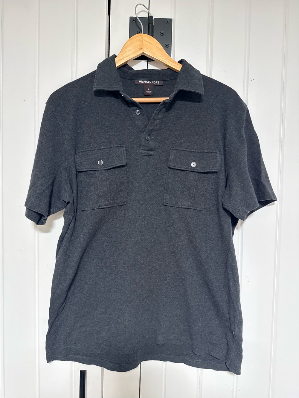 Michael Kors Men's Charcoal Black Short-Sleeve Pocket Polo